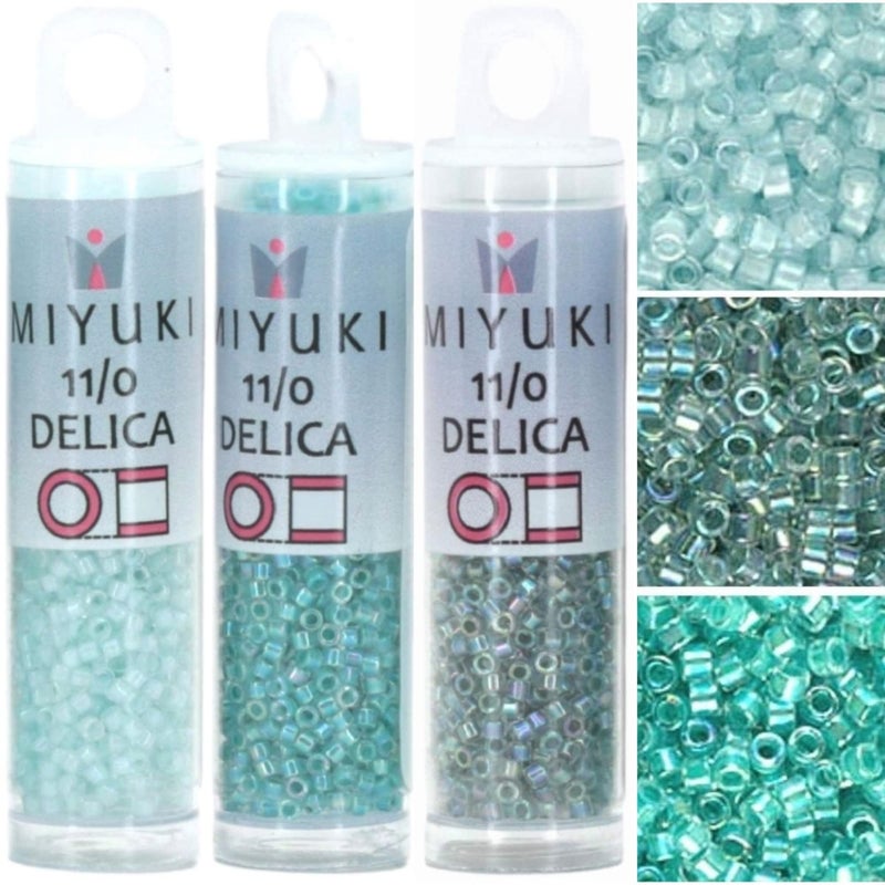 Miyuki Delica Seed Beads Bundle: Size 11/0, Seafoam Mist Collection - DB078, DB079, DB084-3 Tubes of 7.2 Grams ea - Image 1